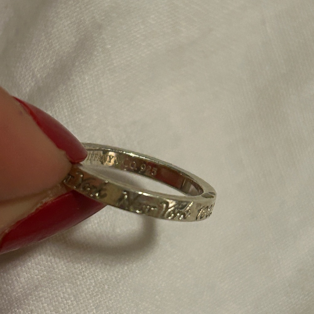 Tiffany & Co. Silver Engraved Band Ring on Blue 6.5 - Picture 6 of 11